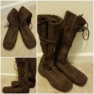 Brown Suede Knee-High Boots